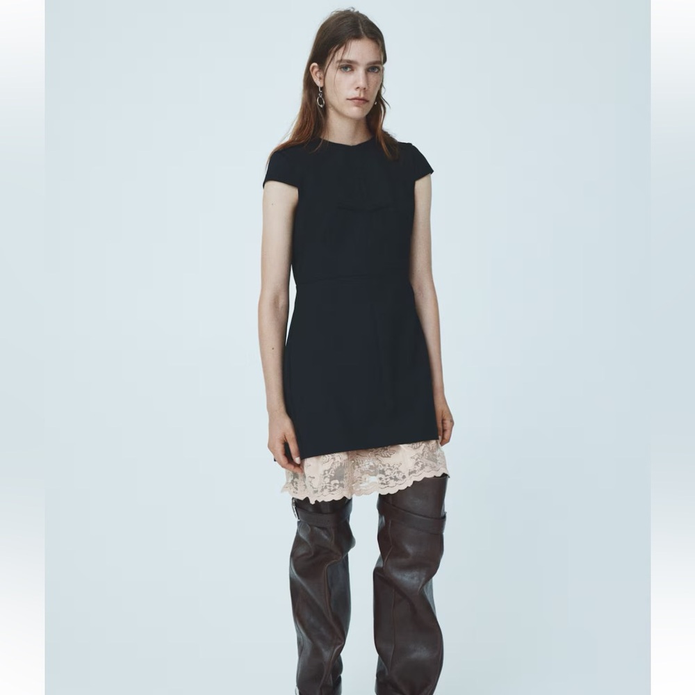 H&M Black Backless Dress with Cream Lace